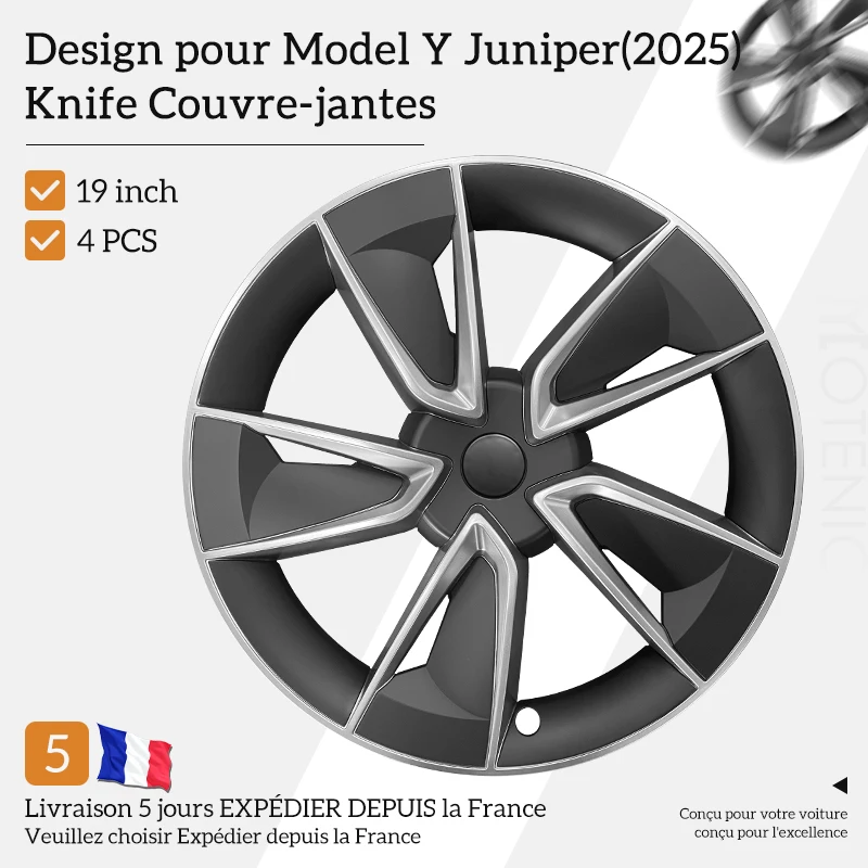 Lot de 4 enjoliveurs de roue pour Tesla Model Y Juniper 2025-2026, 19 pouces, style couteau, enjoliveur de moyeu de roue automobile, jante complète