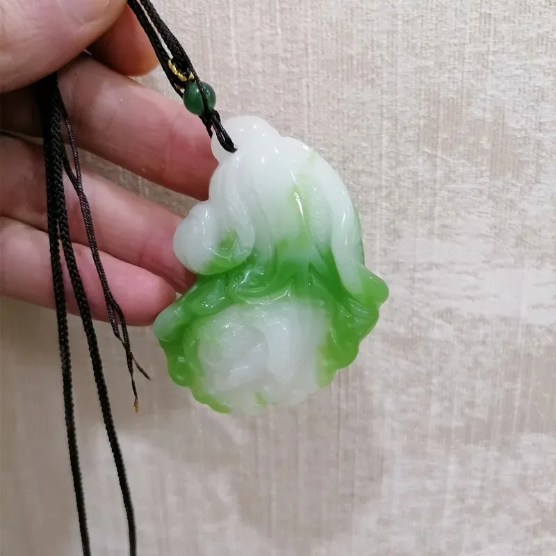 Natural Turquoise Handmade Carved Cabbage Jade Pendant, Fashionable Boutique Jewelry, Men's and Women's Cabbage Necklace Gift