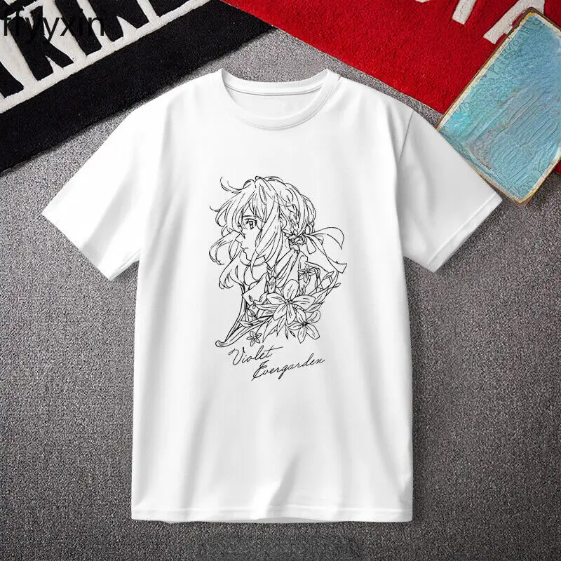 Violet Evergarden Anime Men Women Casual Black/White Short Sleeve T-shirt #2