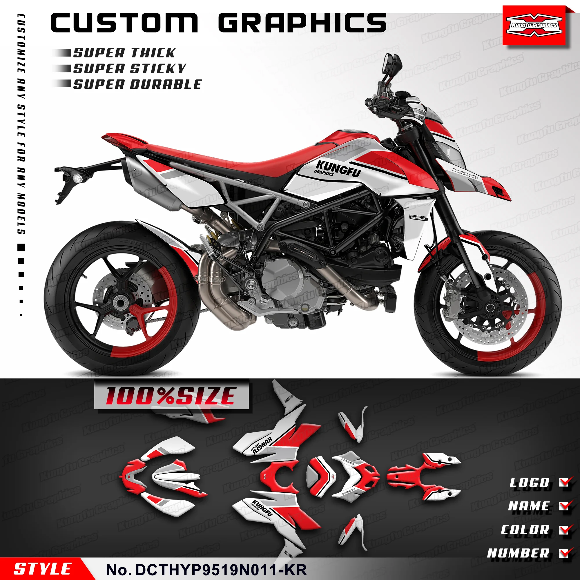 

Наклейки KUNGFU GRAPHICS Racing с графикой в комплекте для Ducati Hypermotard 950 Hypermotard 950 2019 2020 2021 2022 2023, восстановление