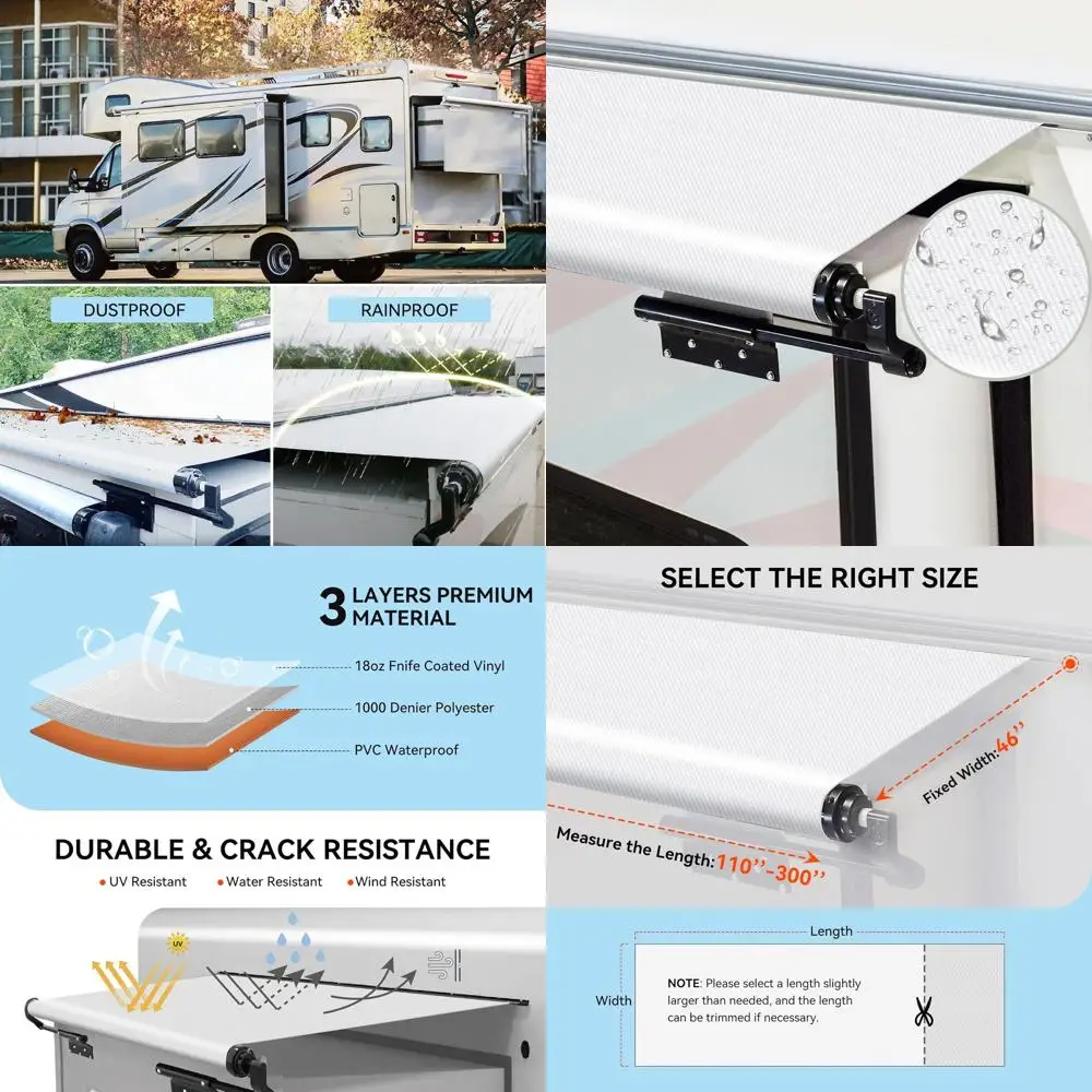 استبدال قماش المظلة المنزلق RV - مظلة علوية عالمية ومقاومة للطقس لمركبات الترفيهية ذات العجلات الخامسة والمنزل المتنقلة وغيرها