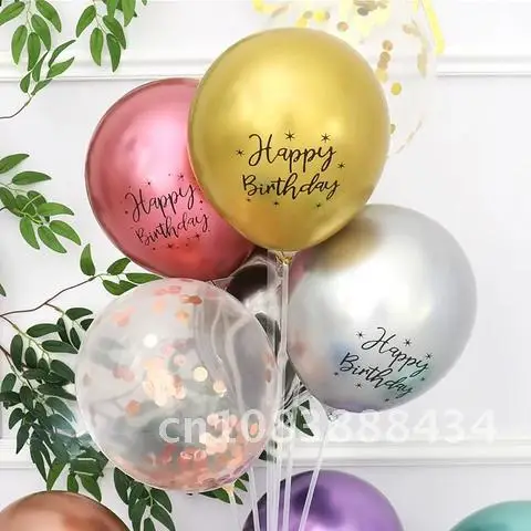 

10pcs 12inch Chrome Metallic Latex Balloon Happy Birthday Printed Pattern Ballon Helium Confetti Globos Wedding Party Decoration