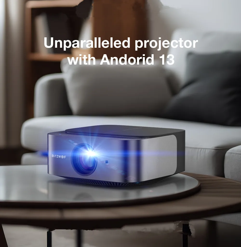 BlitzWolf BW-V10 Ultra Android TV 13.0 Projektor 4K unterstützt integrierte 500 ANSI Lumen Mental Keys Outdoor-Projektoren für Zuhause