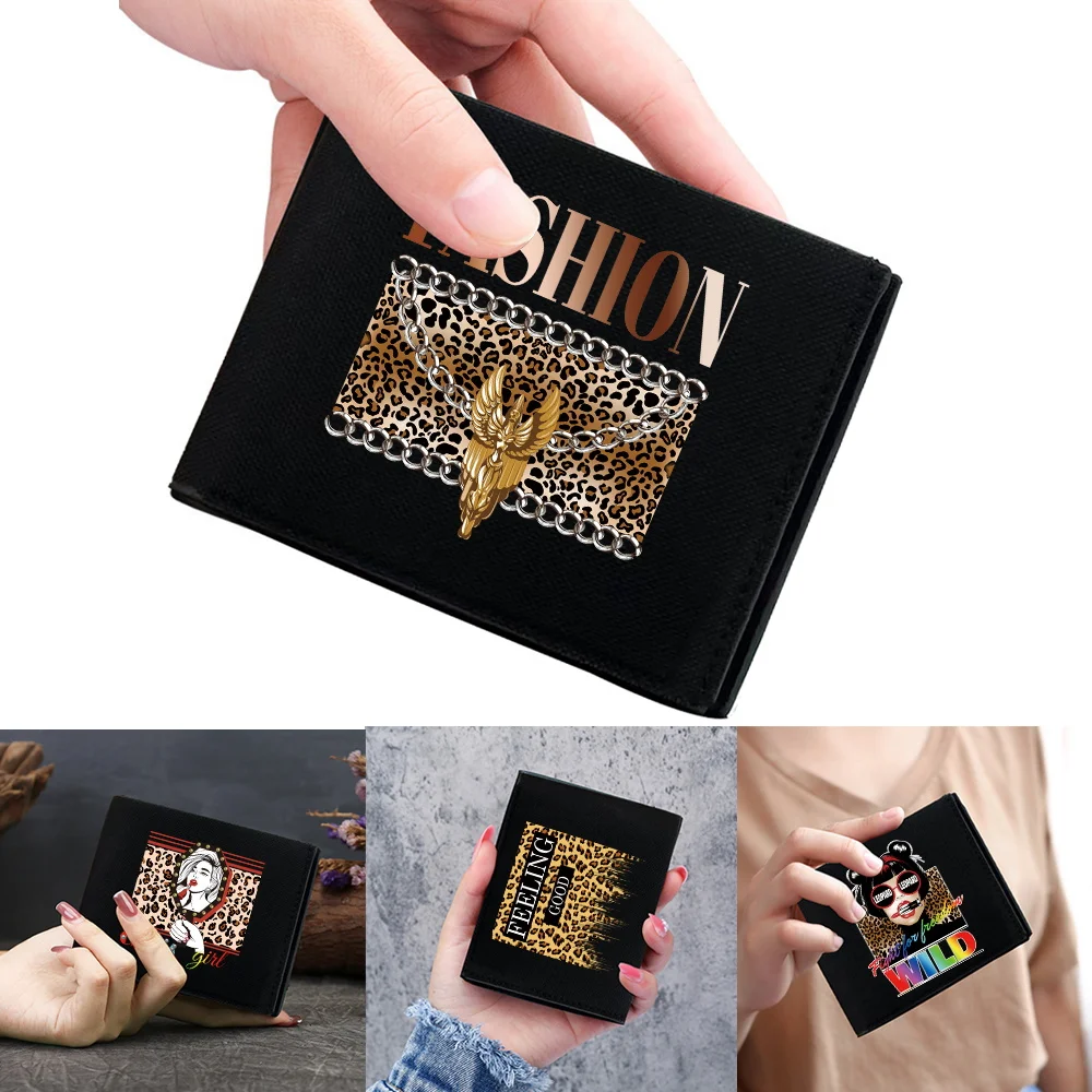 

Short Wallet Women Card Clips Purses Coin Pocket Black Pocketbook Credit Case Bag Bank Card Storage Leopard Printing Series