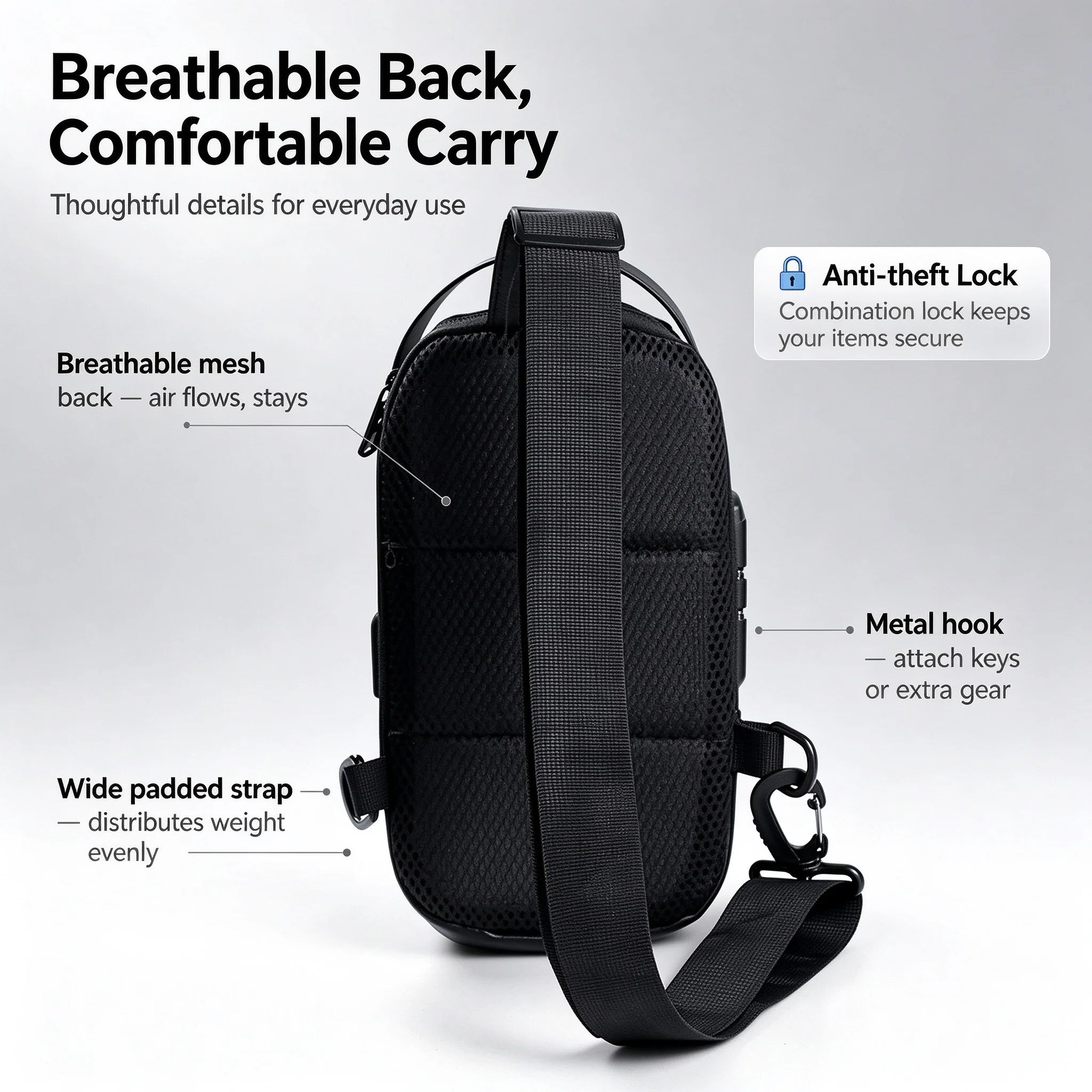 Men's Anti-theft Password Lock Sling Chest Bag, Waterproof Color Block Multi-function Crossbody Shoulder Bag gallery 1