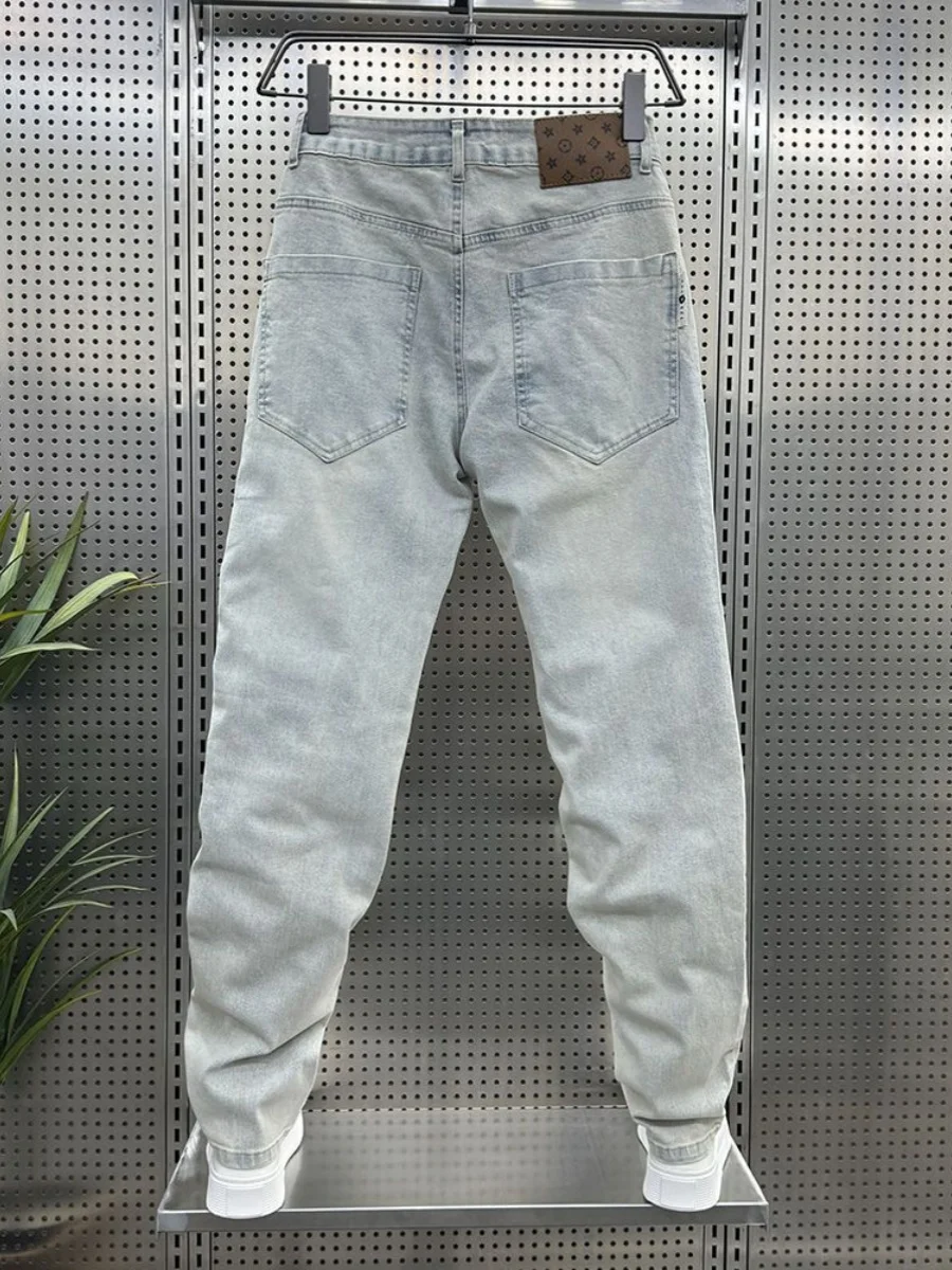 Light Wa Men's Summer Thin Straight Leg Jeans Casual Loose Fit Nine-Tenths Elastic Waed Harlan Slimming Pants