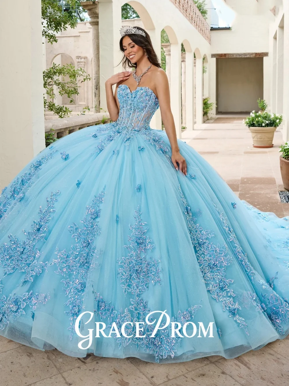 فستان GraceProm مشع بورجوندي تول بدون حمالات Quinceanera فستان رسمي مزين بالترتر فستان عيد ميلاد فستان حفلة فخم