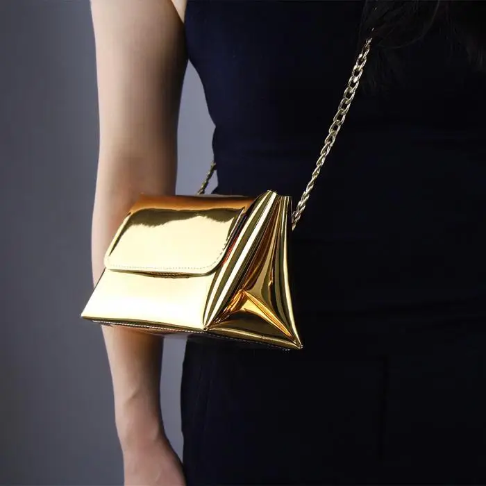 Single Shoulder Bag Mirror Golden Bright Surface Metal Chain Strap Messenger Bag European And American Metal Banquet Makeup Bag