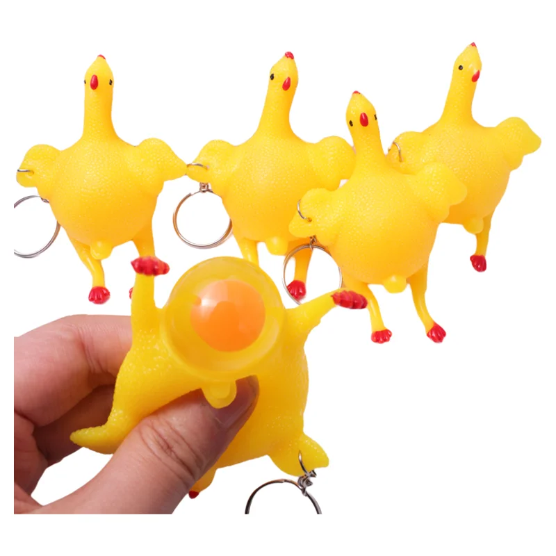 3pcs Chicken Egg laying Hen Crowded Pressure Ball Keychain Portable Squeezing Chicken Keyring Fun Joke Cunning Small Tool Toy