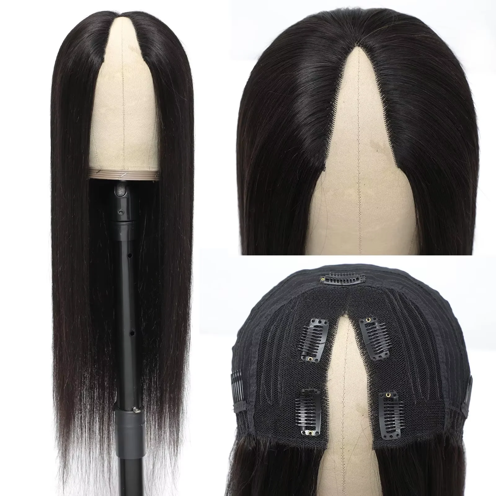 30Inch Bone Straight V Part Wigs Human Hair 100% Brazilian Virgin Human Hair Wig For Black Women Thin Part Wig Full Machine Made