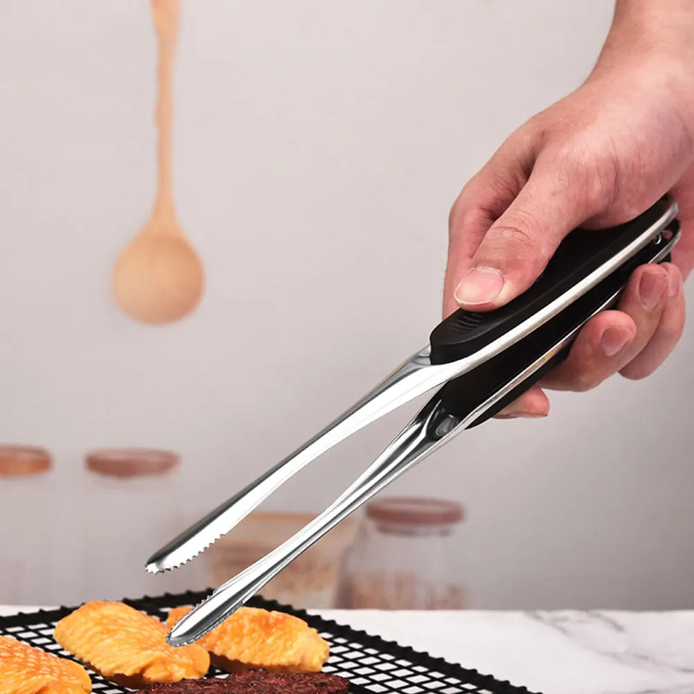 

Stainless Steel BBQ Tongs 10 Inch Black 304 Metal Kitchen Tools Grill Cooking Lightweight Ergonomic Design Suitable Party