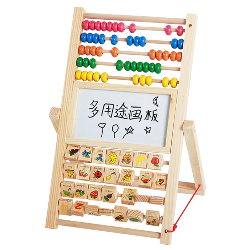 3 in 1 Multifunction Abacus Learning Stand Wooden Counting Cognition Drawing Board Educational Math Gift