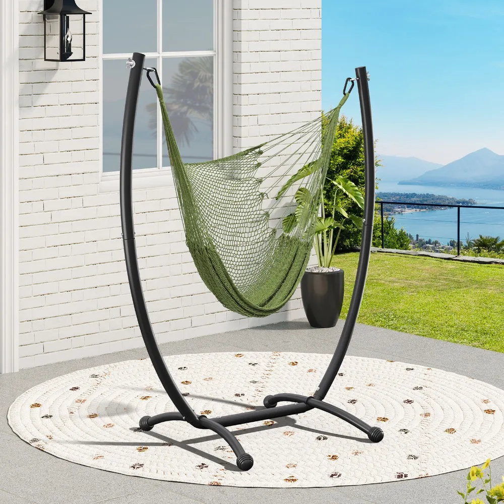 

Hammock Polyester Rope Hanging Chair Patio Swing Indoor Outdoor w/ Stand Steel