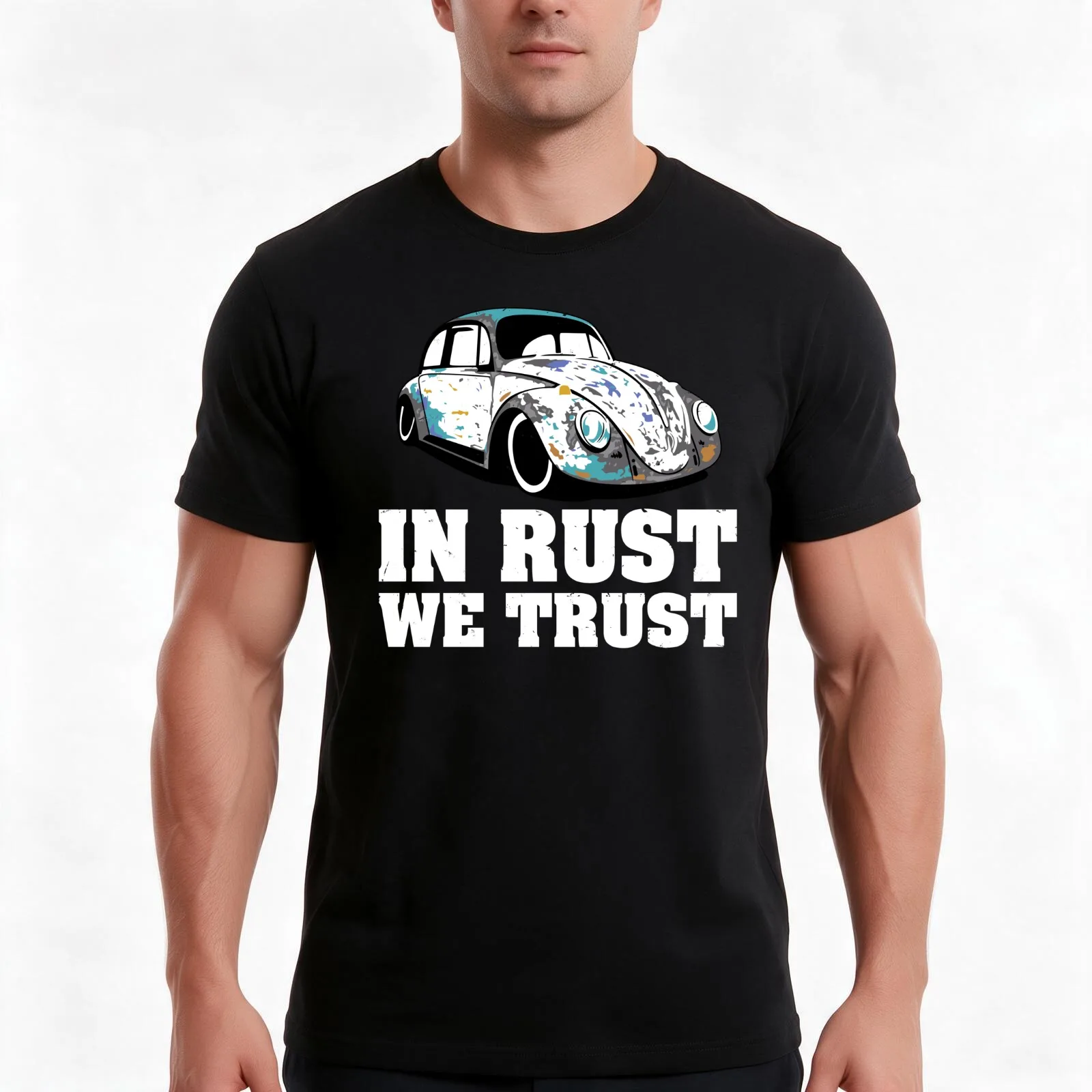 In Rust We Trust Classic Car T-Shirt, Summer Casual Cotton Tee, Oversized Streetwear Tops, Vintage Graphic Print, 100% Cotton