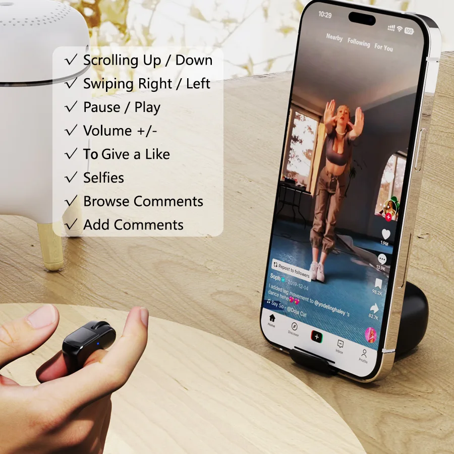 2.4G + BT ماوس حلقة الإصبع اللاسلكي بلوتوث التحكم عن بعد مع لوحة اللمس وعجلة التمرير أندرويد iOS العالمي سيلفي Tiktok