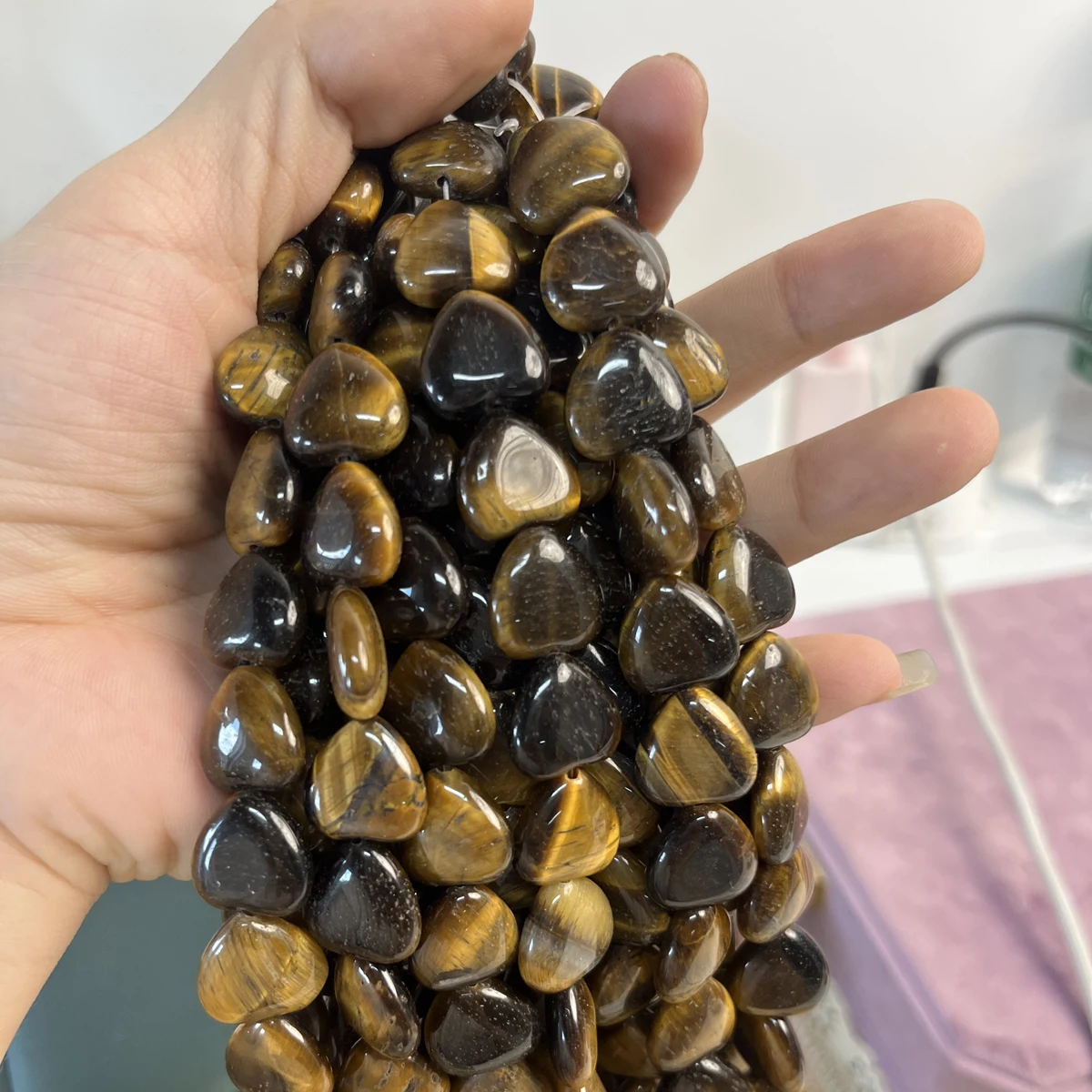 14mm Heart-shaped Semi-finished Natural Tiger's Eye Stone Loose Beads for Jewelry Making DIY Women Necklace Bracelet Accessories