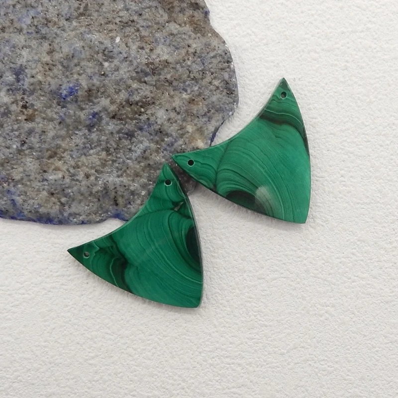 Natural Stone Malachite Double Holes Earring Bead,Earrings Accessories For Women,Fashion Jewelry DIY Making 31x32x3mm 13g