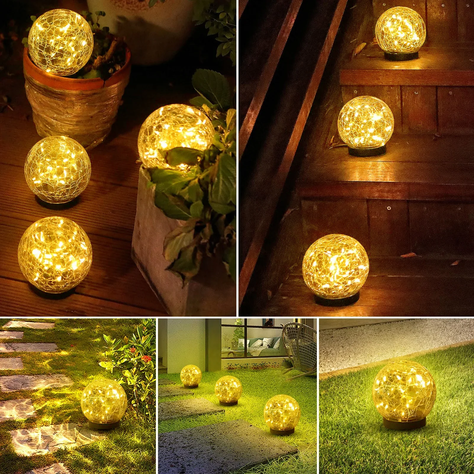 1 pc/2 pcs Solar Globe Light Cracked Glass Ball for Garden Outdoor Solar Ball for Patio and Yard Lawn Backyard Decoration