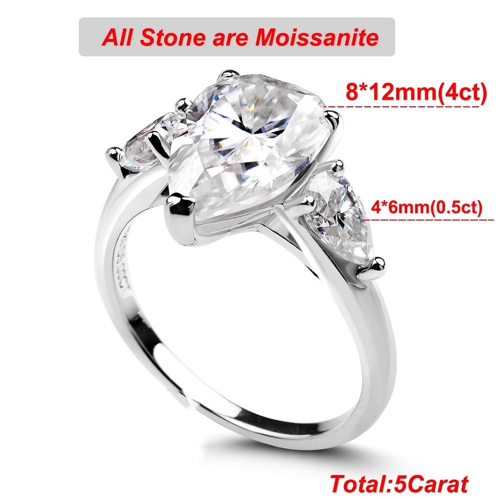 BXINY 3-Stone Moissanite Ring S925 Silver 3
