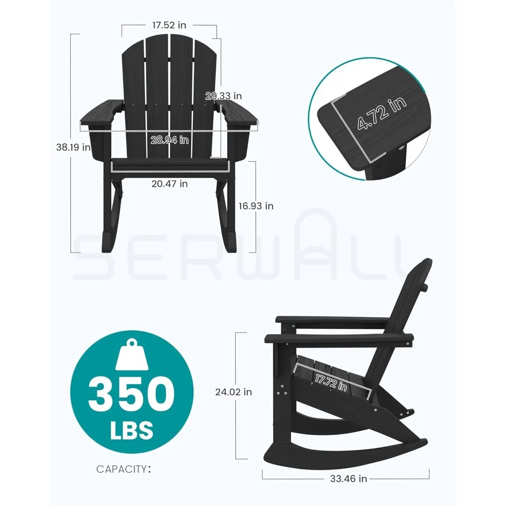Modern Rocking Adirondack Chair Set of 2, All Weather Adirondack Rocker for Poolside, Lawn, Garden, Indoor, Outdoor