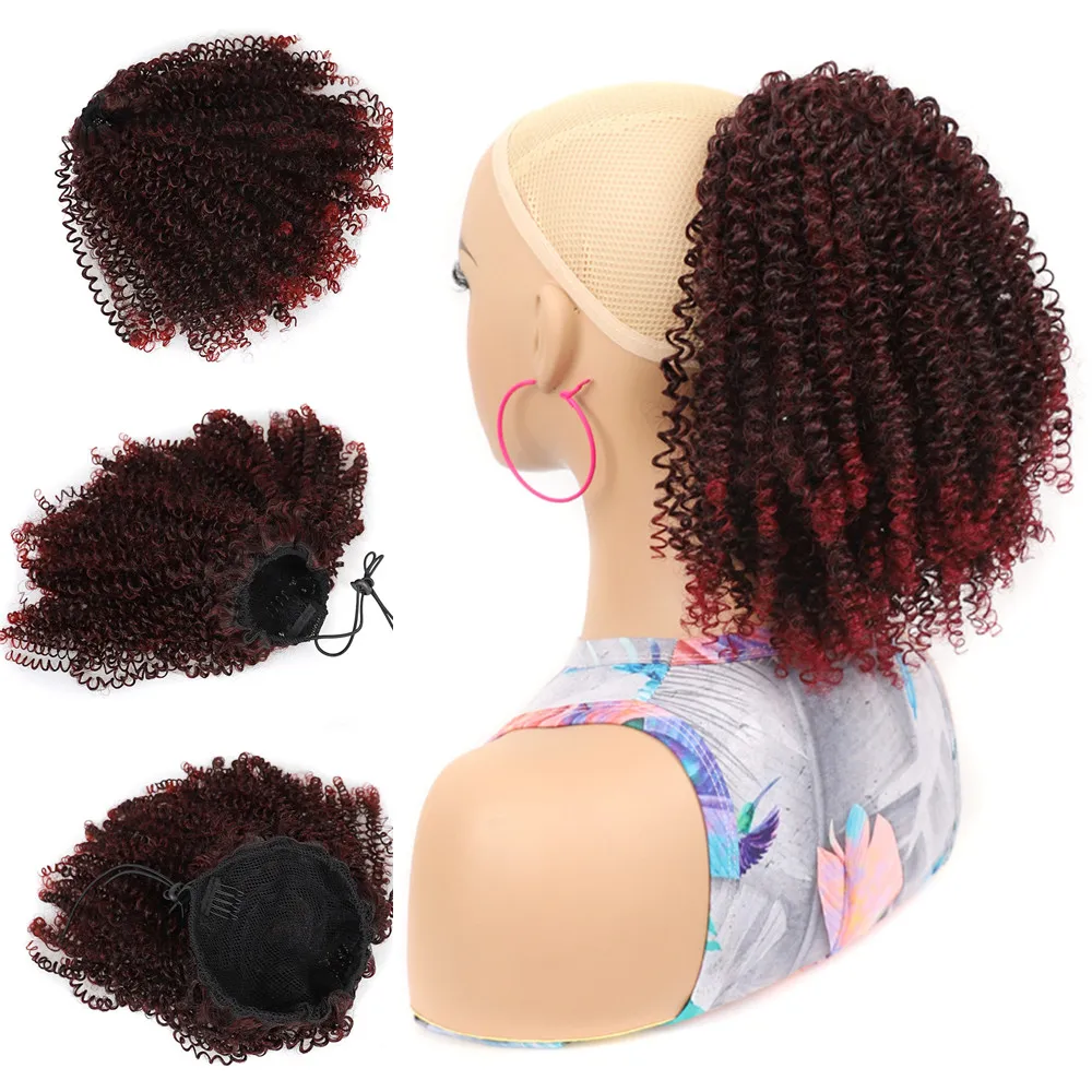 3 PCS Synthetic Hair Afro Kinky Curly Ponytail for Black Woman Drawstring Ponytail For African American Clip In Hair Extensions