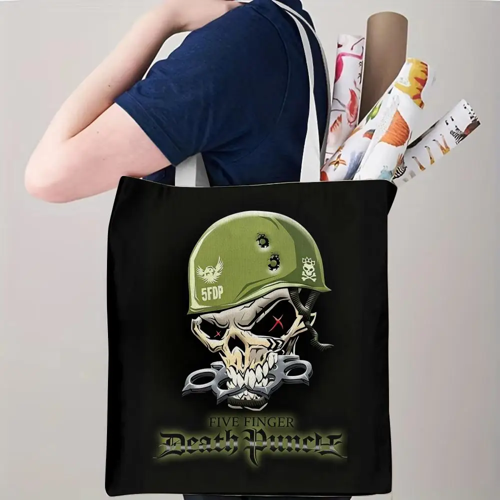 Five F-Finger D-Death Punch Storage Bags Canvas Double-Sided Print Tote Bag Large Capacity Shoulder Fashion Shopping Handbag