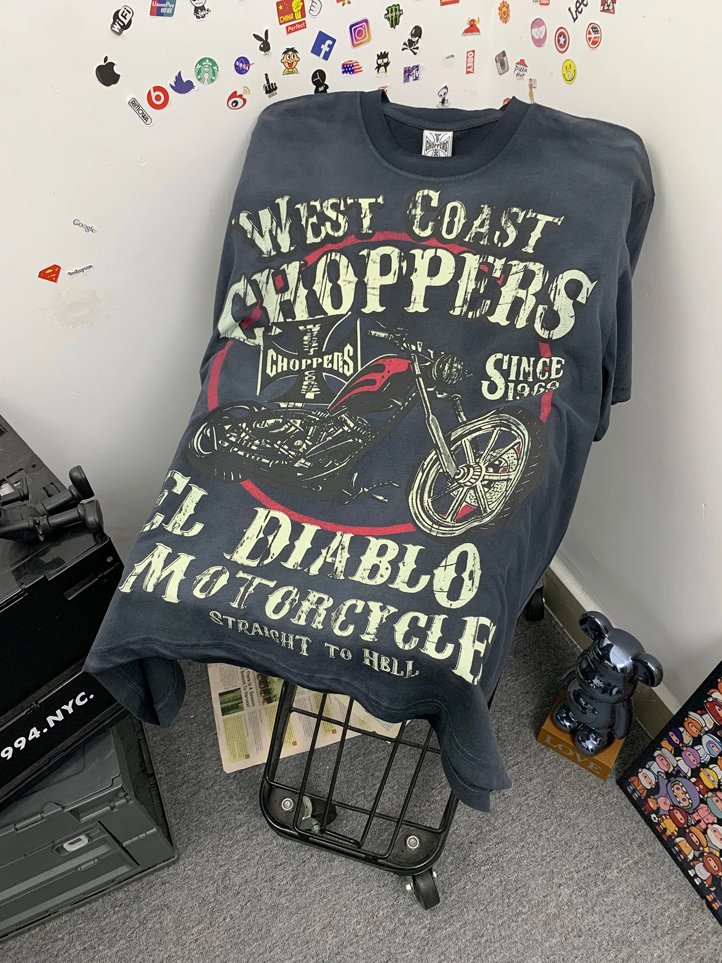

Washed out American Streetwear Style Men's T-Shirt Letter Print Moto West Coast Loose Fit Short Sleeve Casual Breathable Summ...