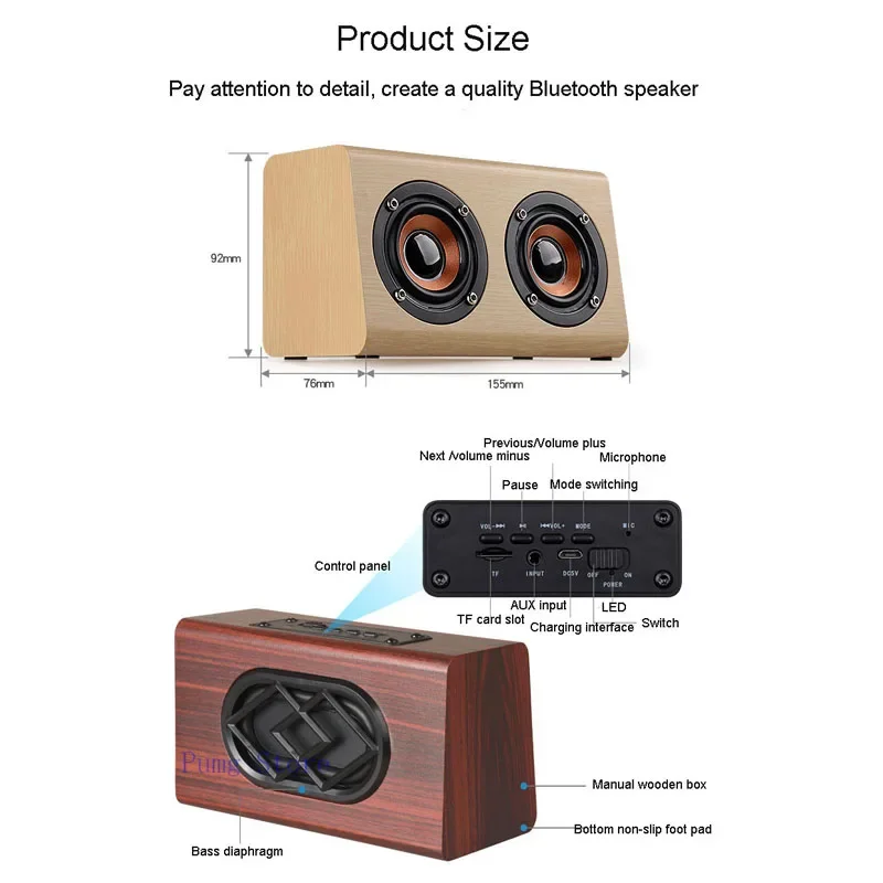 10W Big Speaker Box Wood Home Bluetooth doppi altoparlanti Subwoofer supporto Wireless TF/AUX