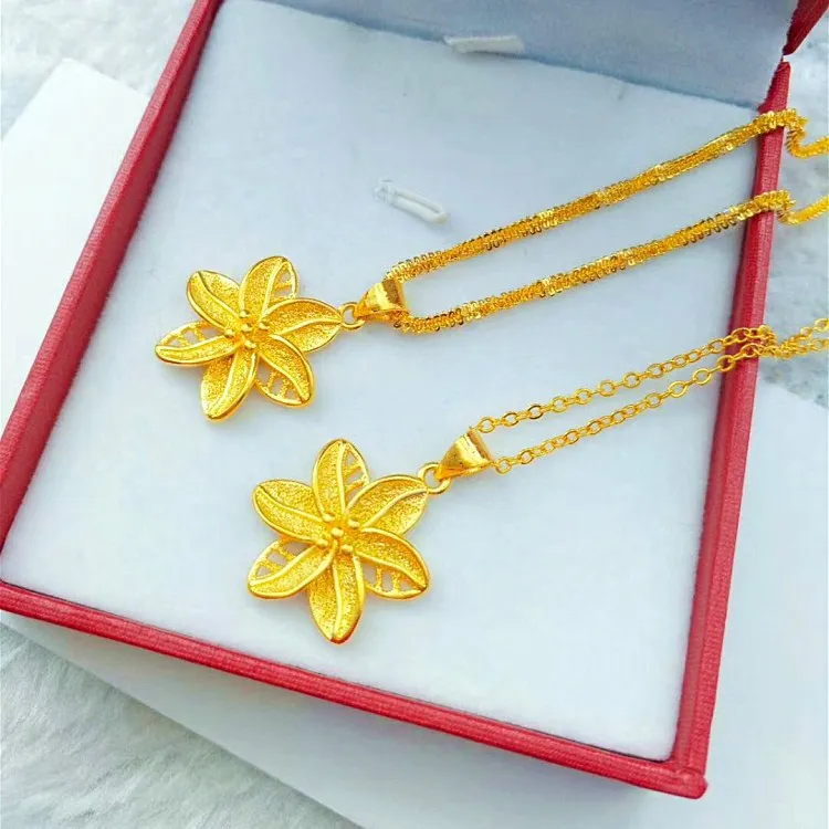 

Matte Flower Pendant Necklace for Women Wedding Jewelry 18k Pure Gold Color 45cm Clavicle Chain Chocker Jewelry Gifts