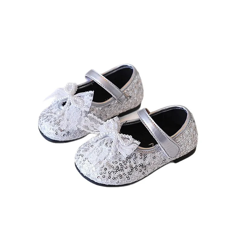 Girls Leather Shoes Sweet Sequins Princess Children's Flats Bowknot Wedding Party Kids Fashion Causal Ballet Shoes Spring Autumn