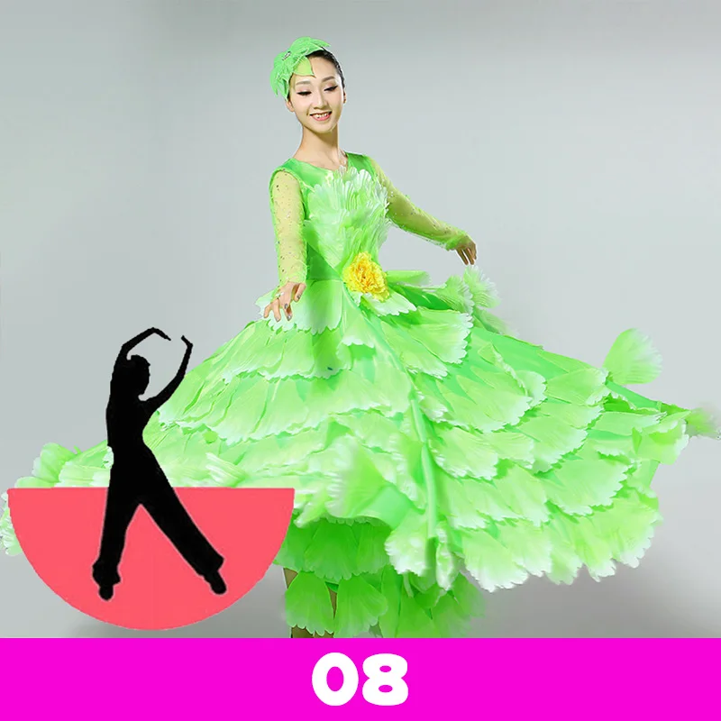 Damen Spanisches Flamenco Stierkampf-Kleid, Eröffnungstanz, Großer Schwung, Blütenblatt-Design, Klassische Kleider, Bühnentänzerin, Performance-Rock, Kostüm – Detail 27