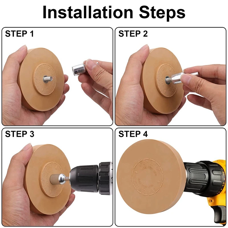 Roda penghapus karet Decal 2Pcs, perekat penghilang roda karet Solid dengan bantalan & adaptor bor, alat penghilang perekat