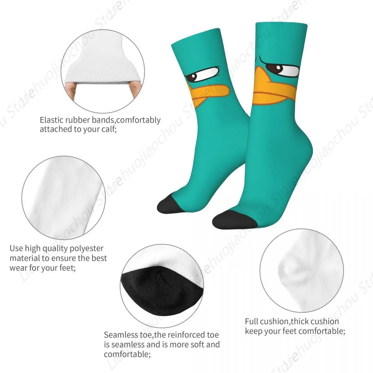 Happy Funny Men's Socks Hip Hop Perry The Platypus Cartoon Face Sock Polyester Sport Women's Socks Spring Summer Autumn Winter