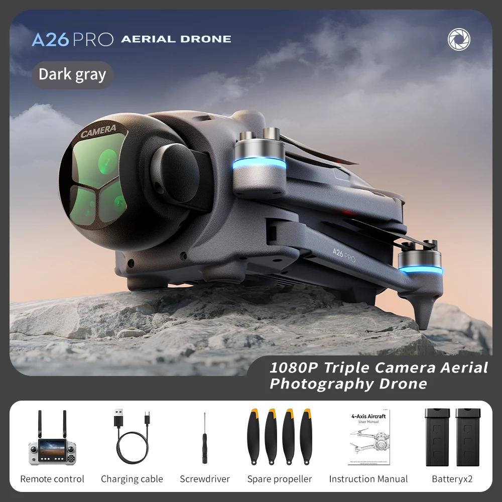 Lenovo A26 Pro Drone 4K HD 8K Drievoudige Camera FPV Borstelloze Motor Obstakelvermijding Opvouwbare RC Quadcopter Professionele Luchtfotografie
