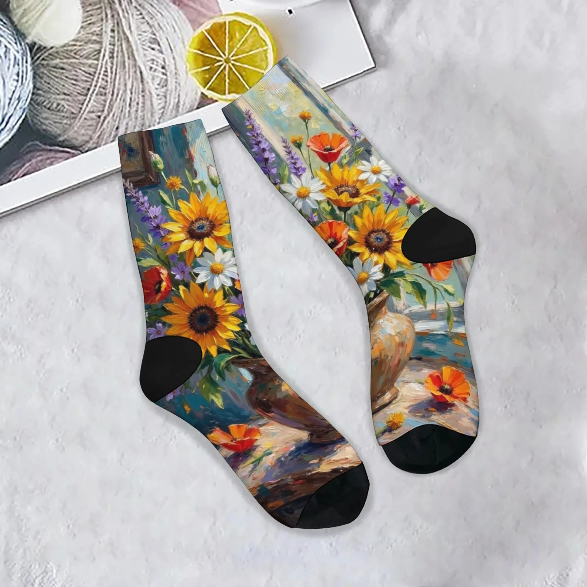 Ölgemälde Blumenkunst Socken Retro Mode Herrensocken Atmungsaktive rutschfeste Outdoor Casual Sportsocken Neuheit Lustige Socken Geschenk