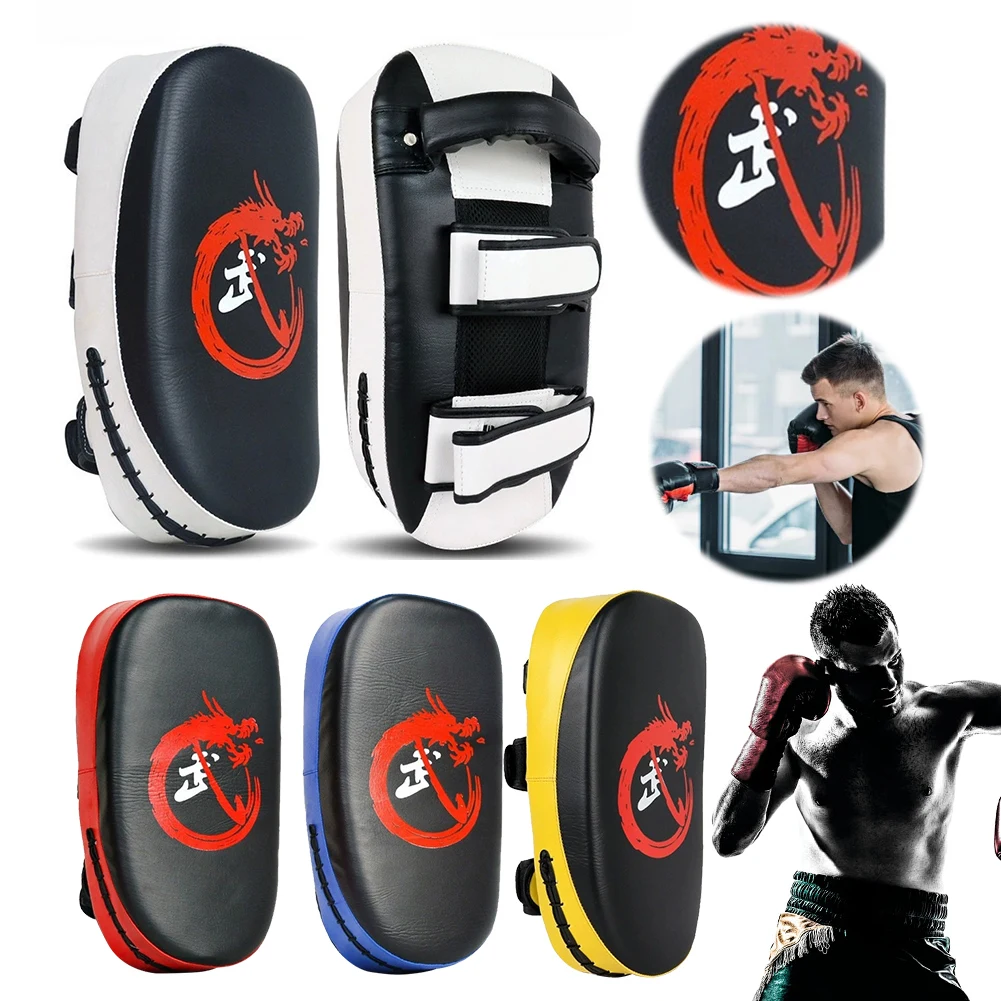 PU Leather Boxing MMA Target Pads Curved Kick Shield Non Slip Handle Foot Kicking Pad Adjustable Strap for Martial Arts Training