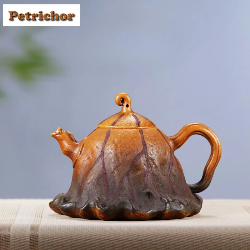 

470ml High-end Yixing Purple Clay Teapots Handmade Lotus Leaf Pot Raw Ore Section Mud Tea Brewing Kettle Zisha Tea Set Supplies
