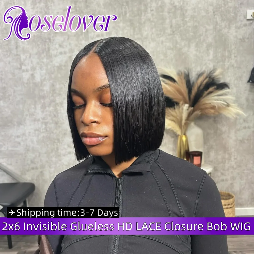 

ROSELOVER 10Inch 2x6 Invisible Real HD Lace Closure Wig Wear to Go Glueless Straight Virgin Hair 250% Density for Black Woman