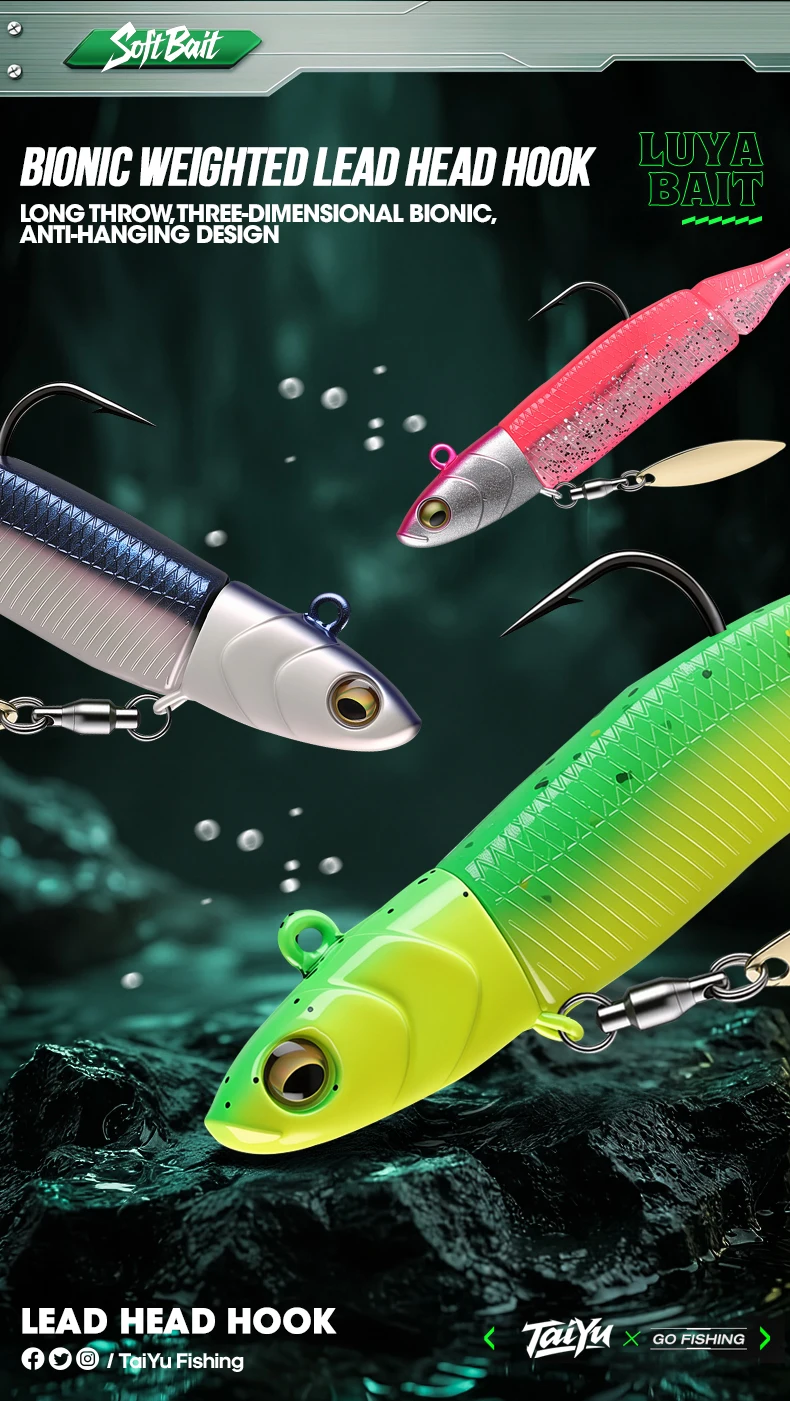 TAIYU Bestseller Angelköder 20g Jigkopf T-Schwanz Silikon-Weichköder Wobbler Metall-Spinner Löffelköder für Hecht Forelle Barsch – Detail 9