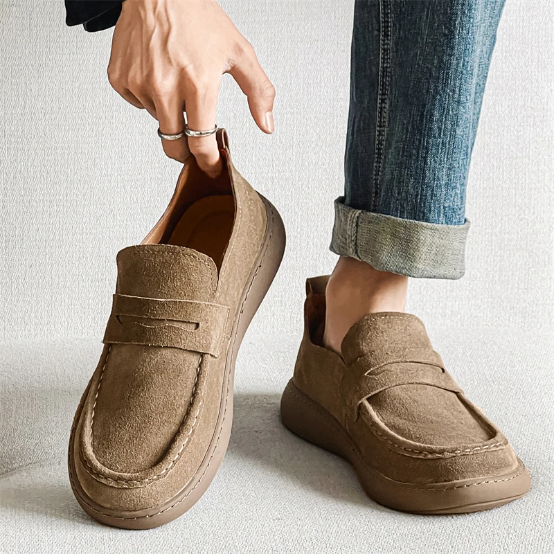 Spring Classic Loafers Men Sneakers Slip on Genuine Leather Casual Men Shoes Breathable Suede Leather Anti-skid Walking Footwear