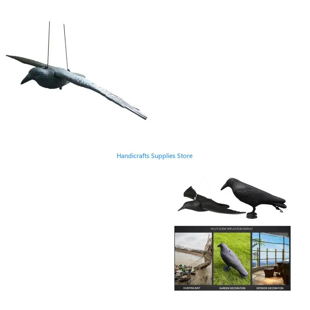 R1WA Crow Statues Crow Figure Crow Bird Figures Stand Flying Halloween Bird Decorations for Yard Garden Deck Decorations