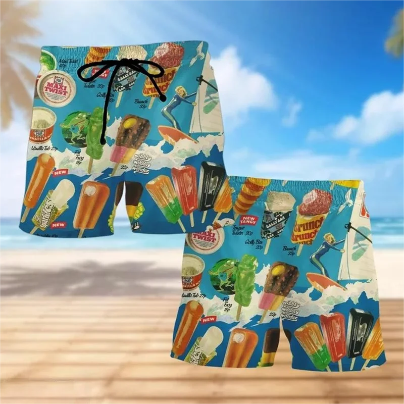 Pantalones cortos de playa con estampado de helado para hombre y mujer, Shorts de paletas frías hawaianas, bañador de helado congelado