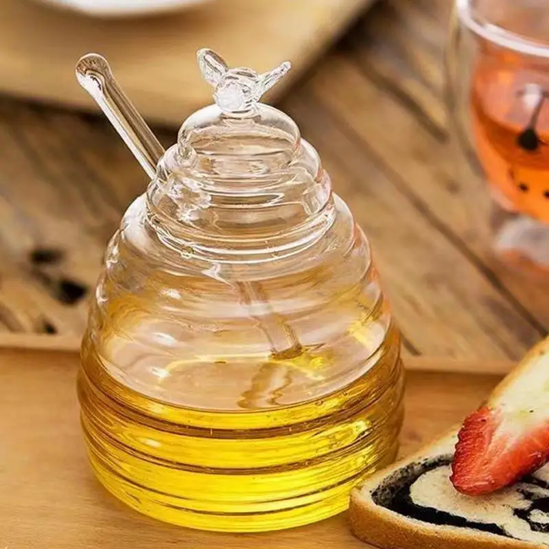 

Transparent Honey Storage Tanks Glass Honeycomb Jar With Dipper And Lid Beehive Honey Pots Kitchen Storage Container