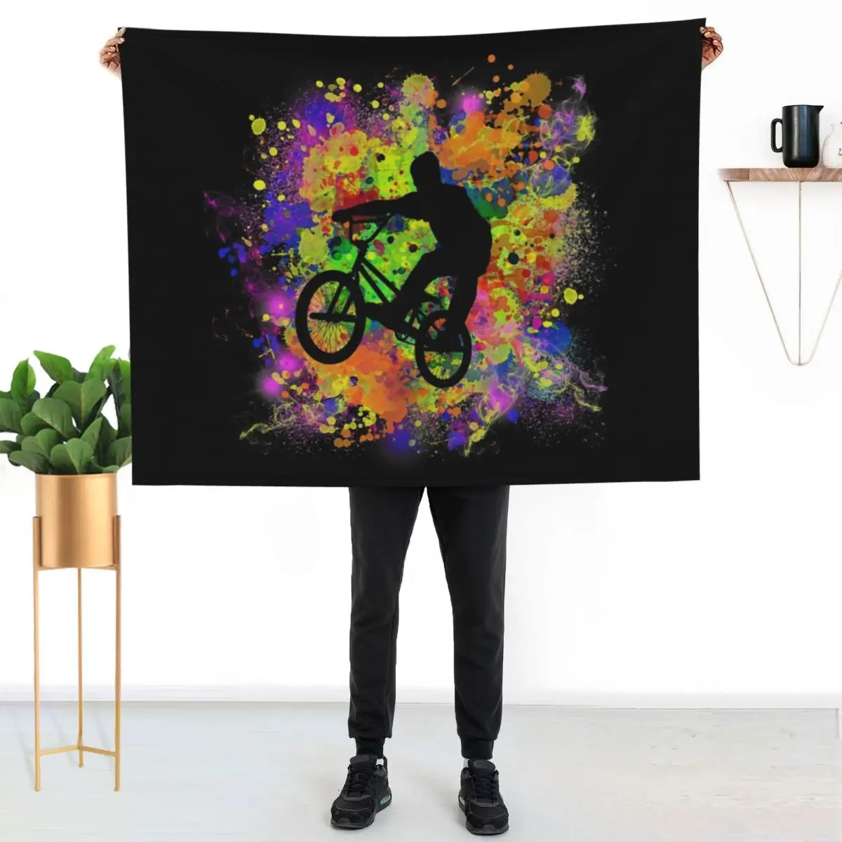 Extreme Sports BMX Bike Coloured Splash Illustration Throw Blanket Sofas warm for winter blankets and throws Softest Blankets