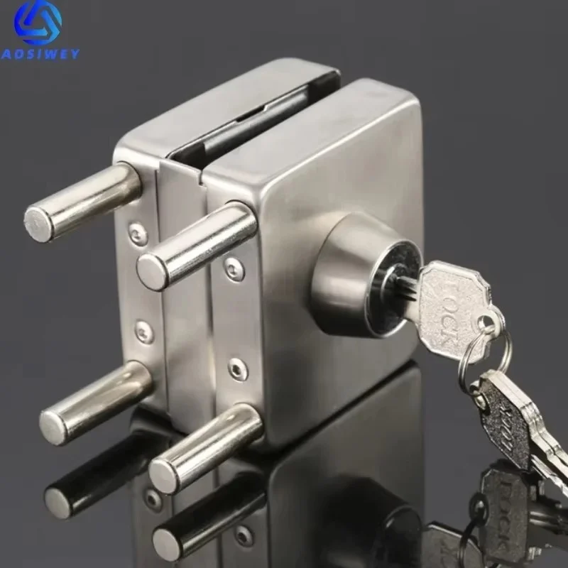 Stainless Steel 10-12mm Glass Door Lock Double Sides Open No Drilling Gate Non-Apertured Glass Door Security