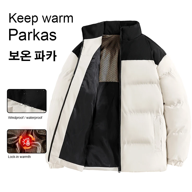 

New Loose Men's Cotton Jackets Winter Fashion Outerwear Color Block Design Male Coat International Size Cross-Border Parkas