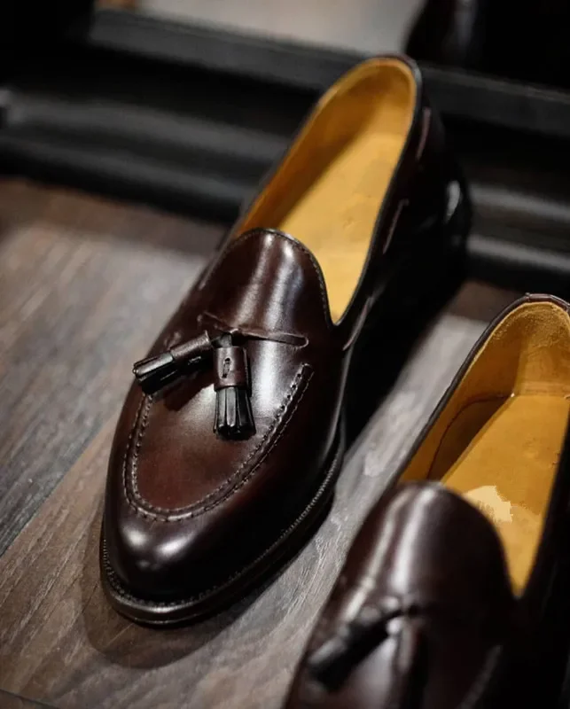 Luxury Classic Style Tasseled Cow Leather Set Foot  Men's Loafers