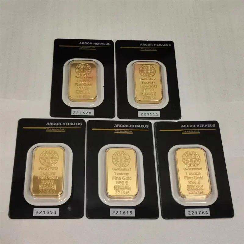 1/5/10pcs 24K Gold Plated Swiss 1 OZ  Argor-Heraeus Gold Bars Replica Gold Bullion Gold Coins Gifts Bullion Collection