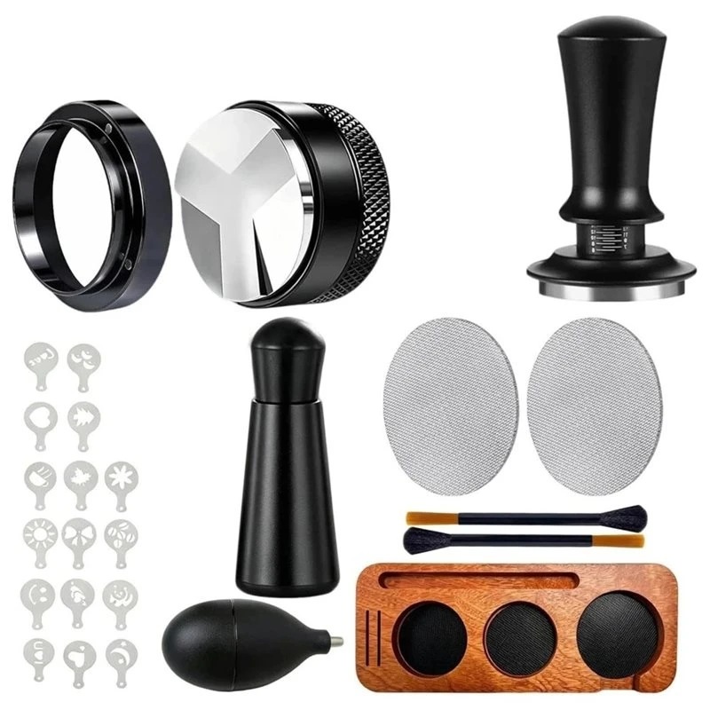 ABLU-Distributor,Tamper,WDT Tool Espresso Dosing Funnel,Brush,Puck Screen Espresso Accessories Kit