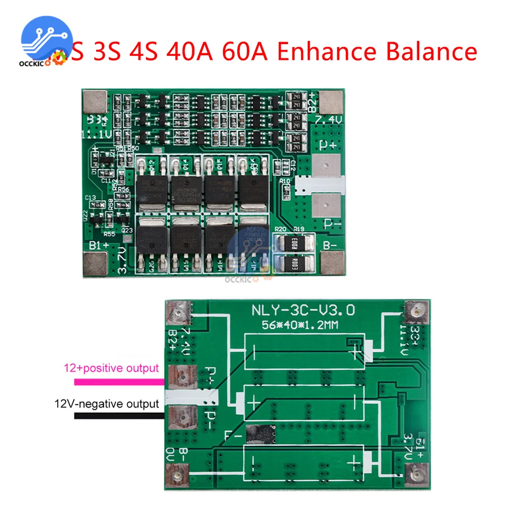 BMS 3S 4S 40A 60A akumulator litowo-jonowy ładowarka akumulatorów litowych płyta ochronna 18650 dla silnik do wiertarki 11.1V 12.6V/14.8V 16.8V